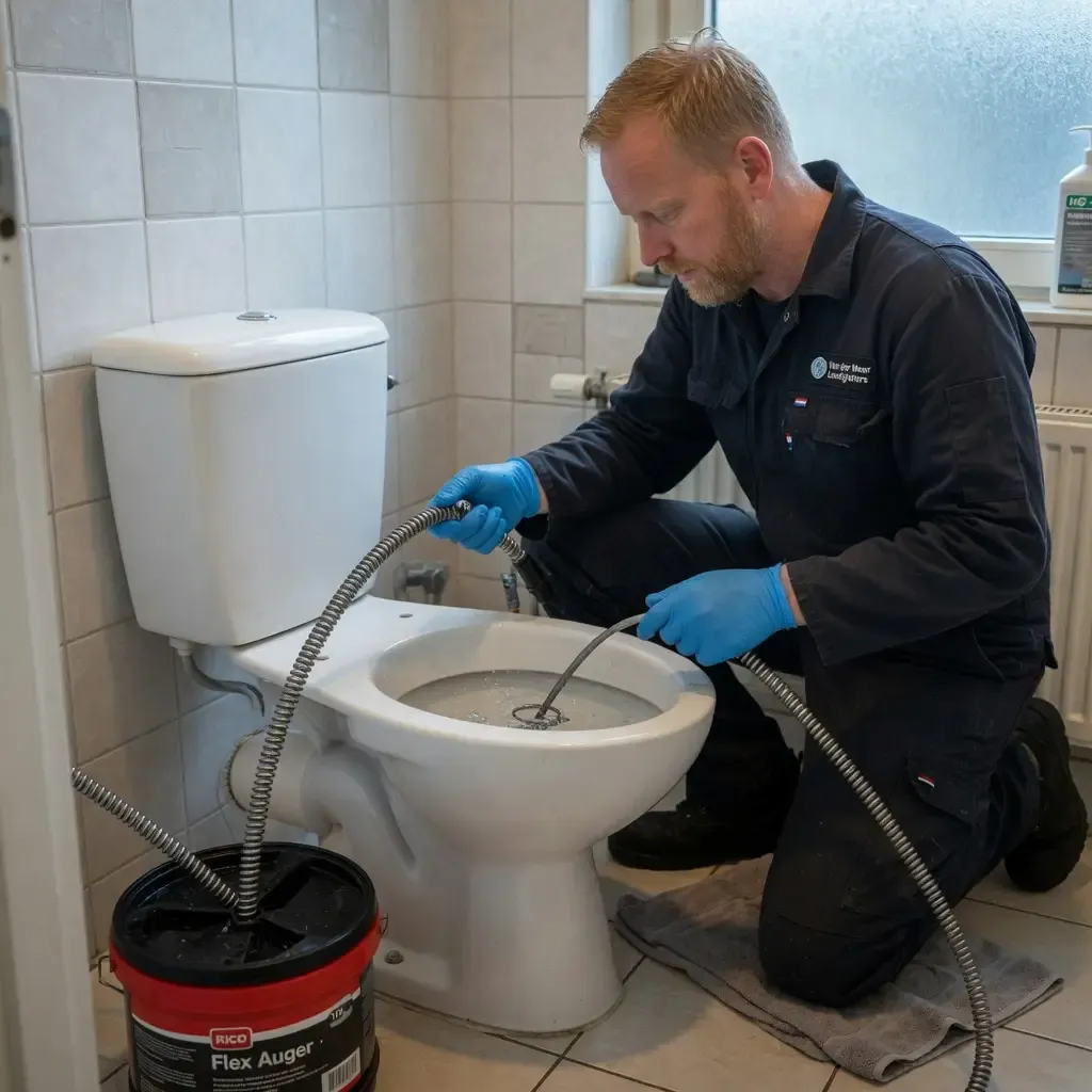 Loodgieter ontstopt een verstopte wc in Utrecht met een ontstoppingsveer