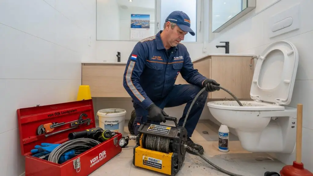 Professionele loodgieter ontstopt toilet in Utrecht met ontstoppingsspiraal