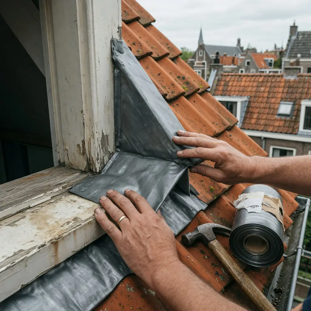 Monteur inspecteert lekkage bij een dakkapel in Utrecht